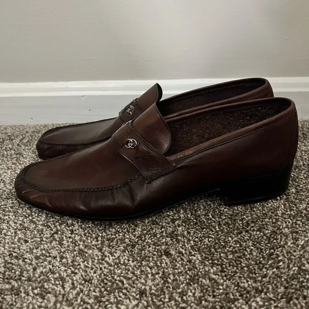 Gucci Made in Italy Vintage GG Logo Dress Loafers